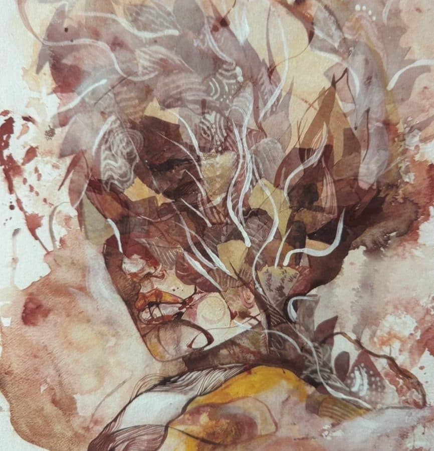 Close up of Ana Kuni Interior Weather print detail showing abstract mark making