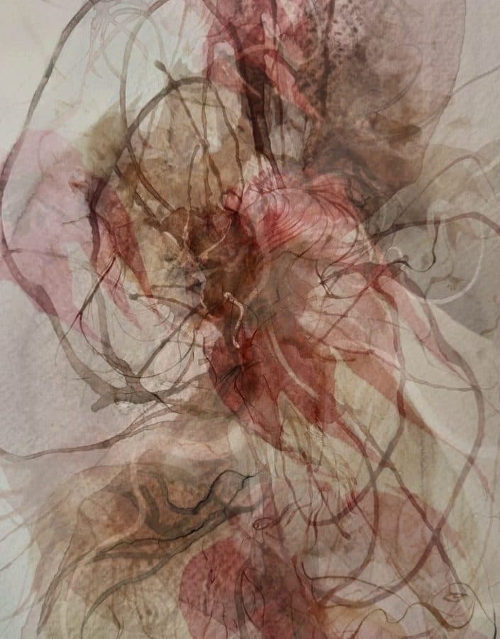 Detail close up of Ana Kuni Undercurrent archival paper print brushwork and texture